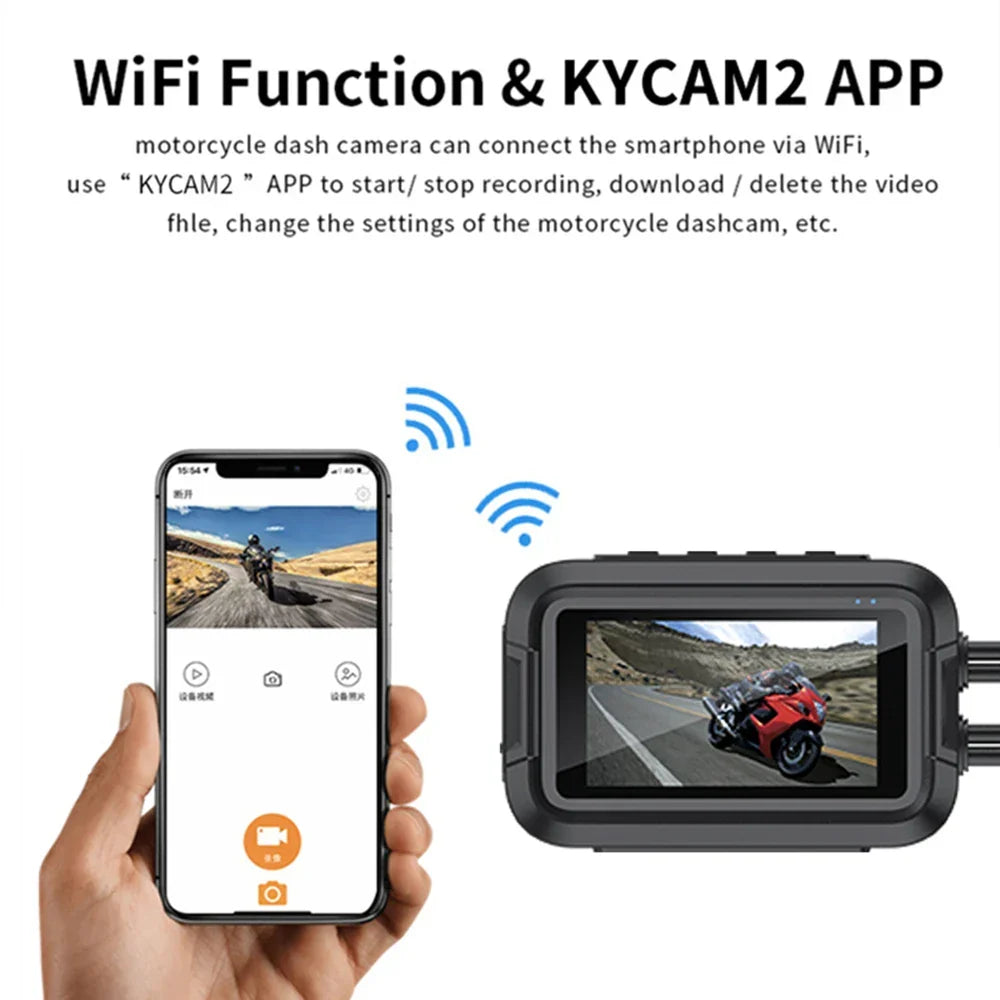 Dubbel 1080p-kamera för motorcykel med wifi och GPS, 64 GB, svart