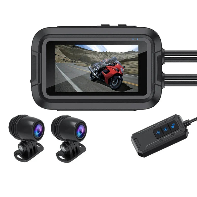 Dubbel 1080p-kamera för motorcykel med wifi och GPS, 64 GB, svart